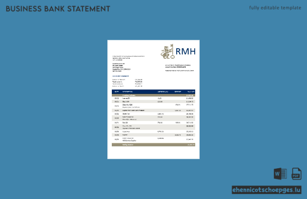 Rand Merchant Bank Unternehmenskontoauszug – Beispielansicht (Word und PDF)